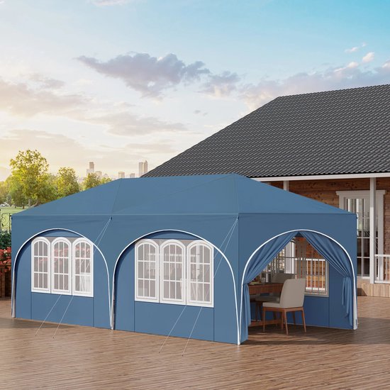 Pop-Up Tent – Tuinpaviljoen – Opblaasbare Tuintent – Buiten Shelter – 3x6 Meter – UV-Bescherming 98% – Verstelbare Hoogte - Blauw