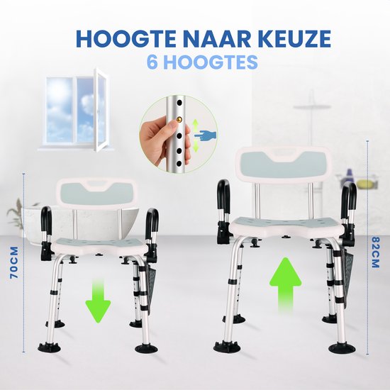 Seniove® Douchestoel Met Afneembare Armleuning - XXL Antislip - In Hoogte Verstelbaar - Incl. Zeepzakje & Kophouder