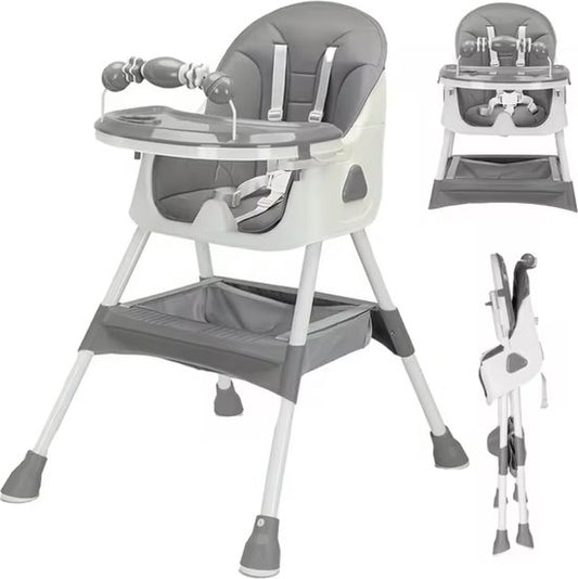 Kinderstoel - Babystoel - Baby stoel - Baby eetstoel - babystoel voor aan tafel - Opvouwbaar - Verstelbaar - Met speelboog - Grijs
