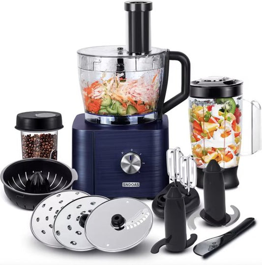 Keukenmachine - Alles in 1 keukenmachine - Multifunctionele keukenmachine - Blender - Vleesmolen - Garde - Kneder - Shredder - Sinaasappelpers - Hakselaar - Blender - 1100W - Blauw