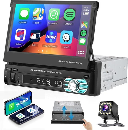 Autoradio 1 DIN – Autostereo – 1 Din Autoradio – Auto Radio – Multimediaspeler – 7 Inch HD-touchscreen – Carplay & Android Auto – Met Mirror Link & Achteruitrijcamera