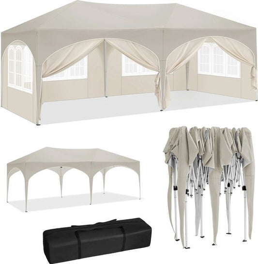 Partytent - Paviljoen - Opvouwbare Luifel - Tuin tent - Waterdicht - Uv Bescherming - met Draagtas - Prieel - Zijpanelen - 6x3m - Wit