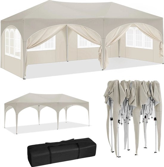 Partytenten - Partytent opvouwbaar - Partytent easy up met zijwanden - Waterdicht en Weersbestendig - 3x6 m - Donker groen