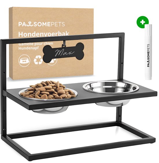 Pawsomepets Verhoogde Hondenvoerbak – 3 Hoogtes Verstelbaar – Drinkbak Hond – Eetbak met Standaard - Zwart