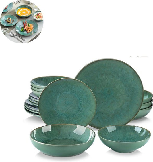 Luxe serviesset – 32 delig – 8 persoons – Bordenset – Dinner platen – Dessertborden - Kommen - Set - Groen