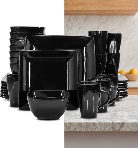 Luxe Serviesset- 16 delig – 4 persoons – Porselein - Bordenset – Dinner platen – Dessertborden - Soepplaat - Kom - Blauw