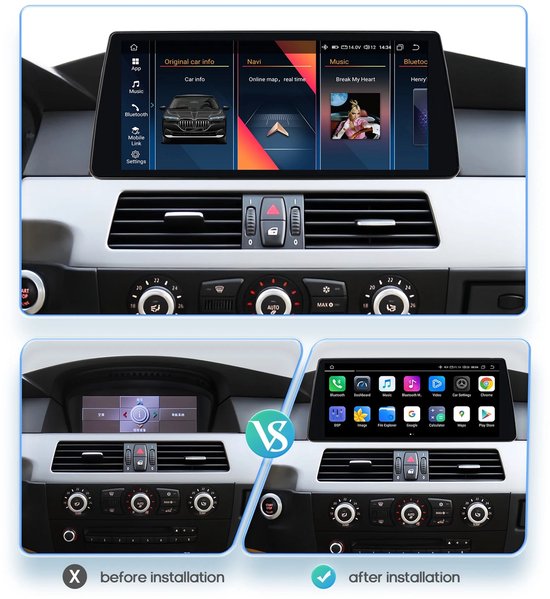Android Autoradio – Multimedia Speler – Navigatie Systeem – Touchscreen Radio – CarPlay Android Auto – 10,25 Inch Groot Scherm – 4G Wifi Verbinding – Voor BMW 5 Serie E60 E61 CCC CIC 2005-2010