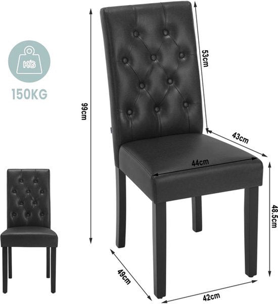 Stoel - Eetkamerstoelen - Set van 2 Kunstleer Eetkamerstoelen - Ergonomisch - Houten Poten – Hoge Rugleuning - Comfortabel Gevoerd – Ergonomisch & Duurzaam – Voor Keuken - Eetkamer - 44x99x59cm - Zwart