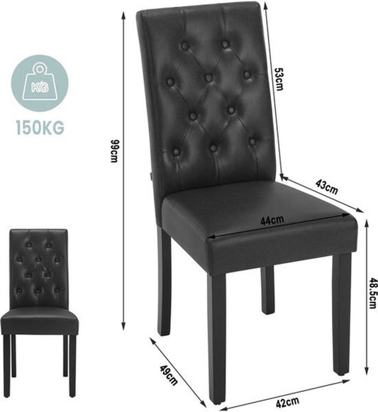 Stoel - Eetkamerstoelen - Set van 2 Kunstleer Eetkamerstoelen - Ergonomisch - Houten Poten – Hoge Rugleuning - Comfortabel Gevoerd – Ergonomisch & Duurzaam – Voor Keuken - Eetkamer - 44x99x59cm - Zwart