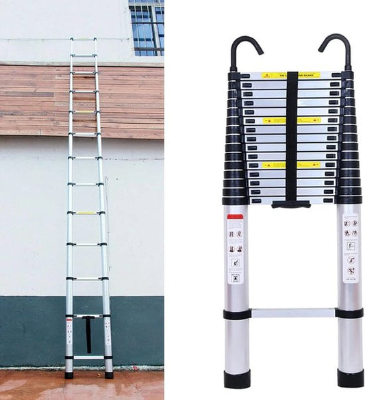 Uitschuifbare ladder 6.2 m – Telescopische vouwladder – Aluminium constructie – Antislip poten – Vergrendelbare treden – Inklapbaar ontwerp – Draagbaar – 150 kg draagvermogen – Met afneembare haken