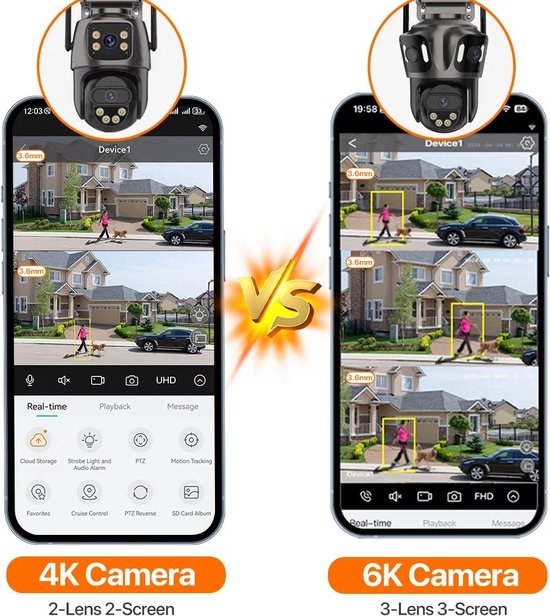 Beveiligingscamera Buiten - Buiten Camera met Nachtzicht - Drie Lens Design - 360° Auto Tracking - Inclusief 64GB SD - Zwart