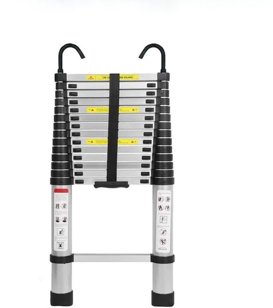 Uitschuifbare ladder 6.2 m – Telescopische vouwladder – Aluminium constructie – Antislip poten – Vergrendelbare treden – Inklapbaar ontwerp – Draagbaar – 150 kg draagvermogen – Met afneembare haken