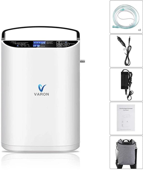 Zuurstofconcentrator – Oxygenerator – Zuurstofmachine – Ademdevice – Ademhalingsapparaat – Compact en Lichtgewicht – 93% Zuurstofconcentratie – Inclusief Batterij en EU-Stekker