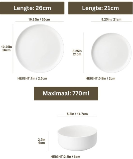 Luxe Serviesset - Serviesset – 4 persoons – 12 delig – Zwarte Rand Keramisch – Ontbijtborden – Elegant tafelservies - Vaatwasser en Magnetron Bestendig