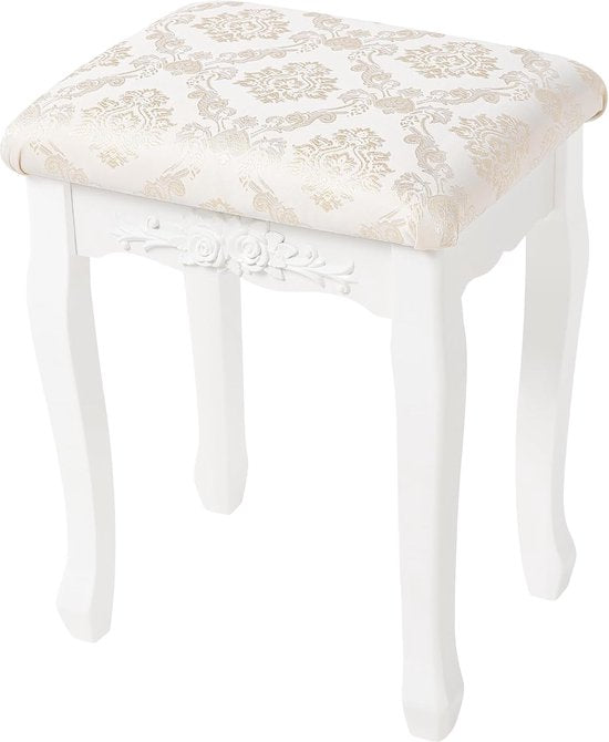 Poef Kruk voor Make-Up Kaptafel Stoel Comfortabele Barokke Stijl Wit