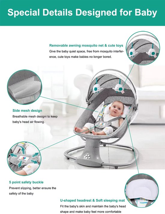 Elektrische Wipstoel - Baby Schommel - Baby Automatische Schommelstoel - Afstandsbediening - Roze - Babybedje - Wipstoel - Automatische Wieg voor Baby’s - Schommelbedjev - Comfortabel & Veilig