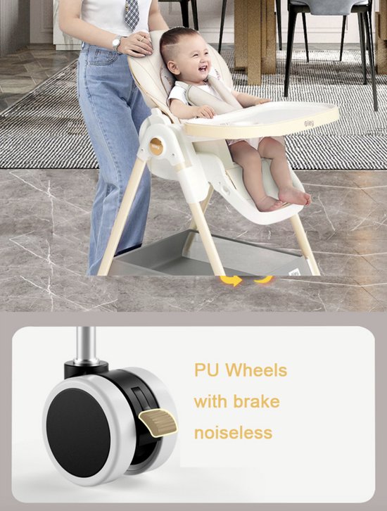 Kinderstoel - Babystoel - Baby stoel - Baby eetstoel - babystoel voor aan tafel - Met wieltjes - Kantelbaar - Opvouwbaar - PU Leer - Blauw