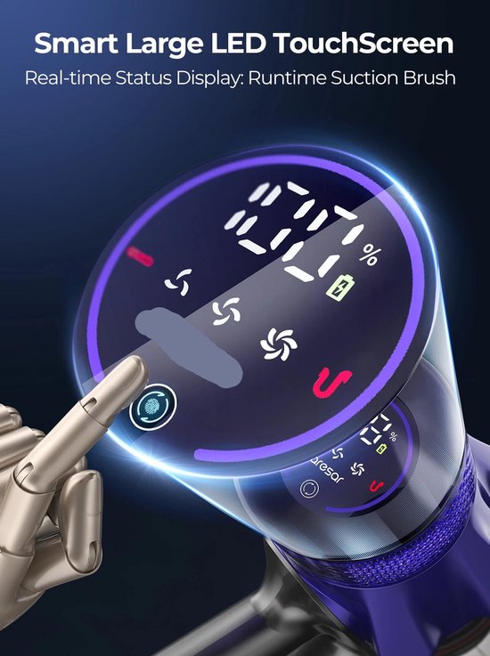 Steelstofzuiger - Stofzuiger - Draadloze - Vacuum Cleaner - 500W - 50.000PA Zuigkracht – Verwijderbare Accu – Handstofzuiger – Slimme LED-functies