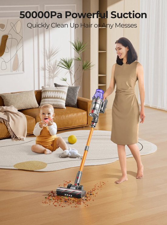 Steelstofzuiger - Stofzuiger - Draadloze - Vacuum Cleaner - 500W - 50.000PA Zuigkracht – Verwijderbare Accu – Handstofzuiger – Slimme LED-functies