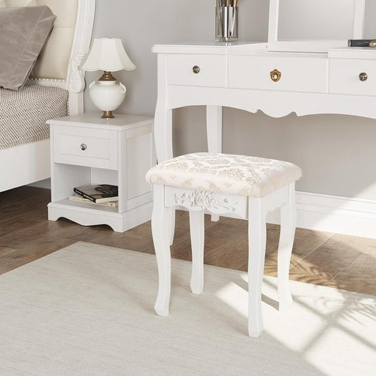 Poef Kruk voor Make-Up Kaptafel Stoel Comfortabele Barokke Stijl Wit