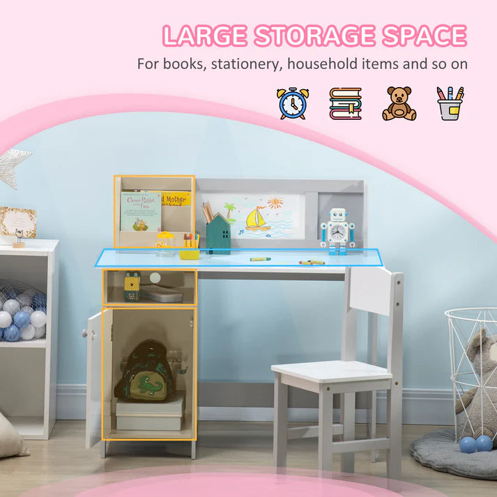 Kinderbureau – Kinderbureau Set – Kindertafel – Schrijftafel – Bureau Met Stoel – Whiteboard Werkblad – Afgeronde Hoeken Veilig Design