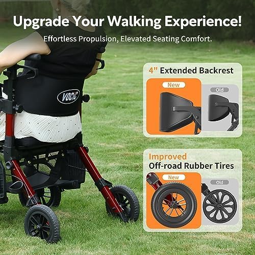 Lichtgewicht 2‑in‑1 Rolstoel & Rollator – Opvouwbaar - Rubberen Buitenbanden - Geschikt voor Alle Ondergronden