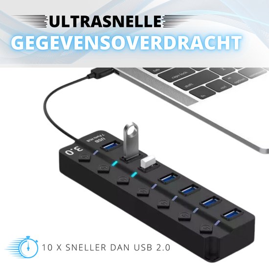 USB-Hub 3.0 - 7 Poorten - 5 Gbps - USB-Splitter en Switch