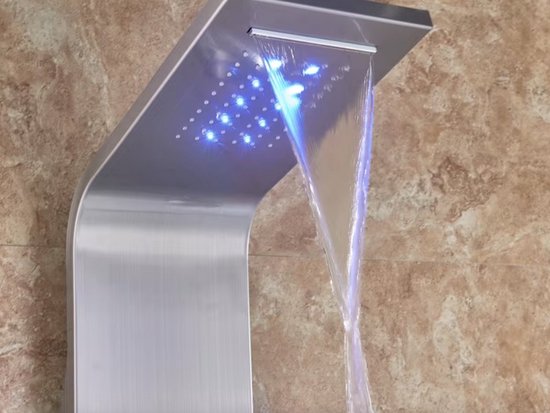 Douchekraan - Regendouche - Douchekop - Douchepaneel - 6 in 1 - Regendouche - Waterval douche - Kraan - Bidet - Massage jet - Handdouche - Waterstroom gevoed - Verlichting en LED display - Brushed nickel