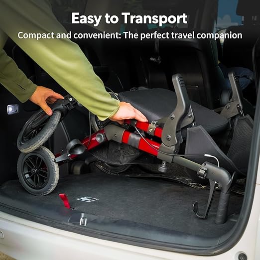 Lichtgewicht 2‑in‑1 Rolstoel & Rollator – Opvouwbaar - Rubberen Buitenbanden - Geschikt voor Alle Ondergronden