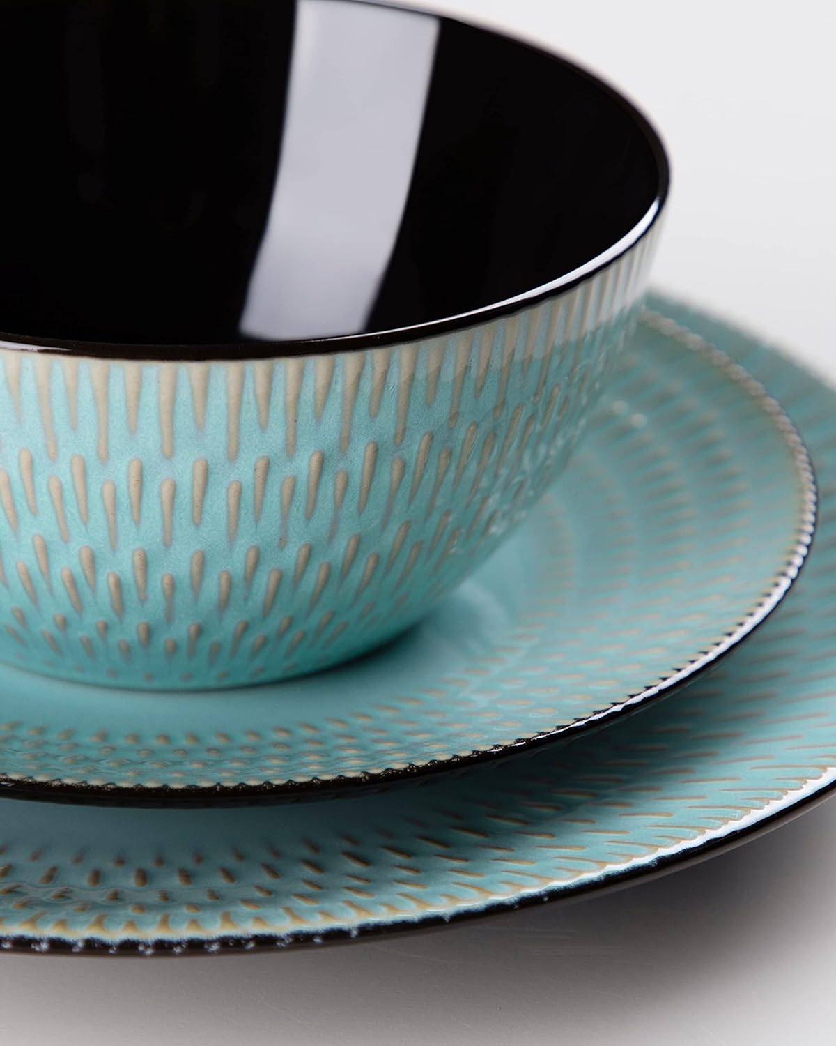 Serviesset groen - Keramisch - 12 borden groot - 12 borden klein - 12 kommen - 12 kopjes - 48 delig - Reliëf - Groen