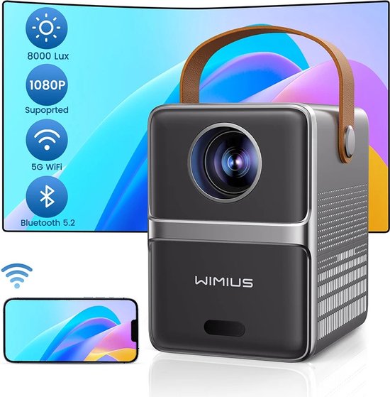 Draagbare Theaterprojector-Wimius P61, 8000Lumen-5G-Wifi-Bluetooth-Volledige Hd-Oplaadaansluiting-Scherm 1080P-Thuisbioscoop