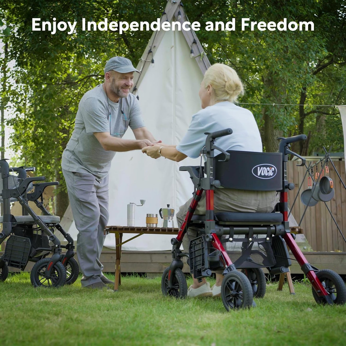 Lichtgewicht 2‑in‑1 Rolstoel & Rollator – Opvouwbaar - Rubberen Buitenbanden - Geschikt voor Alle Ondergronden