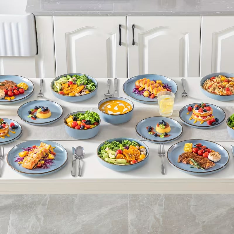 Luxe Serviesset – 32 delig – 8 persoons – Steengoed - Bordenset – Dinner platen – Dessertborden - Kommen - Mokken - Schaaltjes - Nimf - Blauw