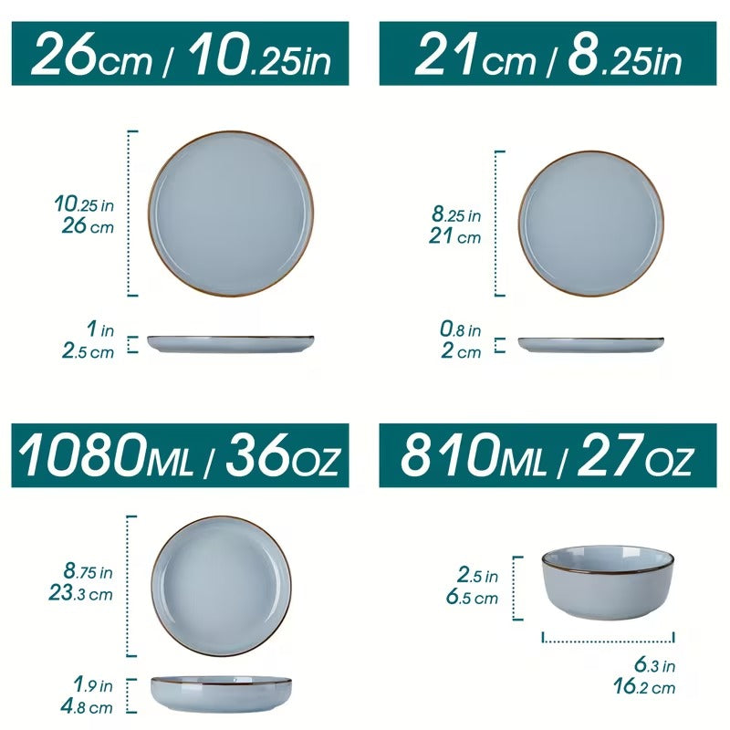 Luxe Serviesset – 32 delig – 8 persoons – Steengoed - Bordenset – Dinner platen – Dessertborden - Kommen - Mokken - Schaaltjes - Nimf - Blauw