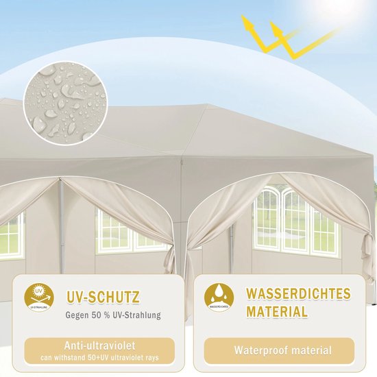Partytent - Paviljoen - Opvouwbare Luifel - Tuin tent - Waterdicht - Uv Bescherming - met Draagtas - Prieel - Zijpanelen - 6x3m - Wit