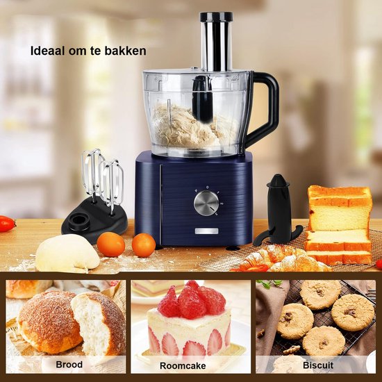 Keukenmachine - Alles in 1 keukenmachine - Multifunctionele keukenmachine - Blender - Vleesmolen - Garde - Kneder - Shredder - Sinaasappelpers - Hakselaar - Blender - 1100W - Blauw