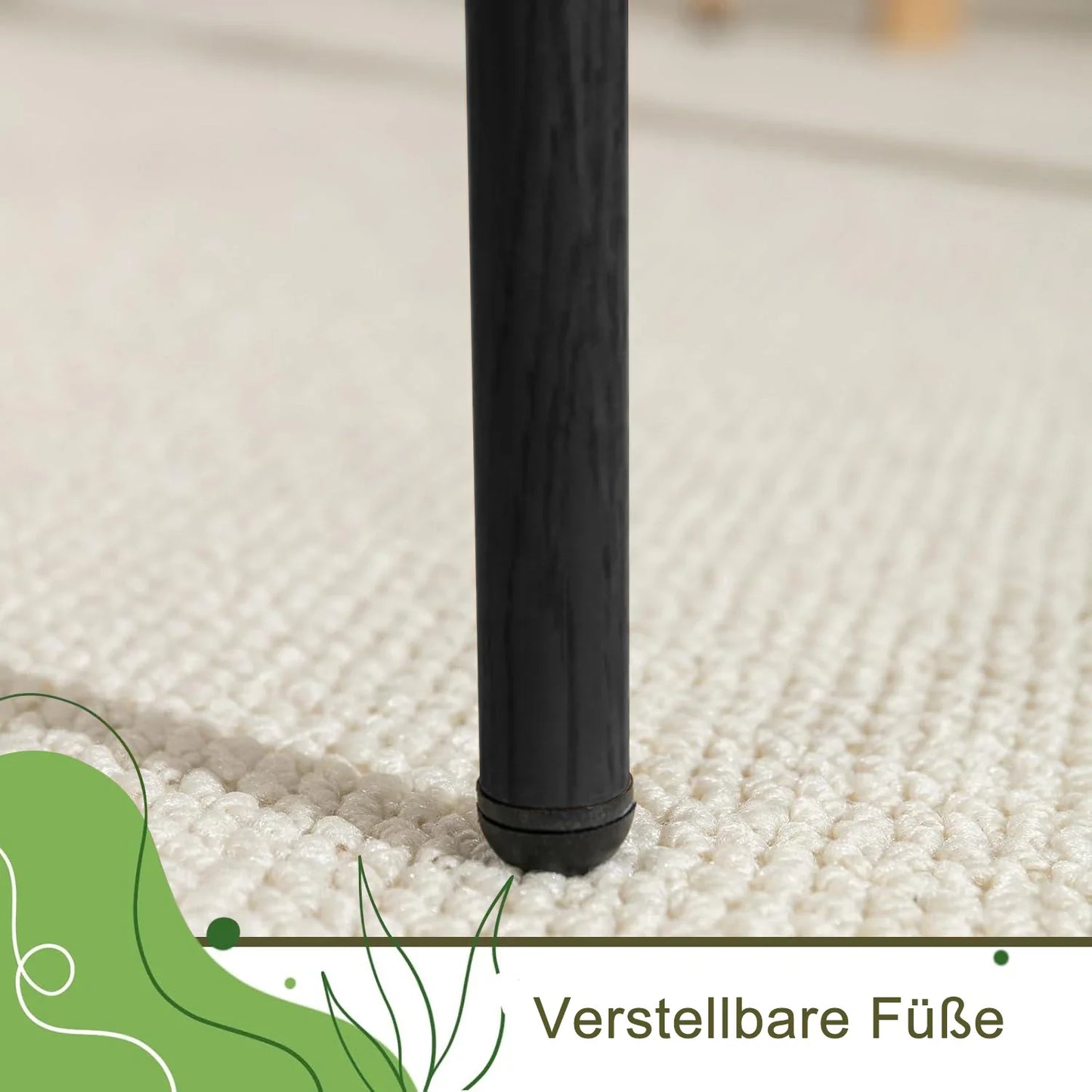 Set van 2 Rotan Eetkamerstoelen – Gestoffeerde Stoelen met Handgeweven Rugleuning en Verstelbare Metalen Poten – Zwart & Houtkleur – Geschikt voor Eetkamer, Kaptafel of Woonkamer