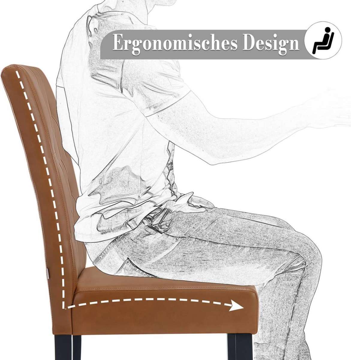 Stoel - Eetkamerstoelen - Set van 2 Kunstleer Eetkamerstoelen - Ergonomisch - Massief Houten Poten – Hoge Rugleuning - Comfortabel Gevoerd – Ergonomisch & Duurzaam – Voor Keuken - Eetkamer - 44x99x59cm - Bruin