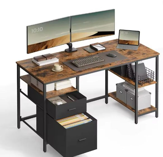 Bureau met Lades en Planken – 140 cm Werkblad & Industriële Stijl