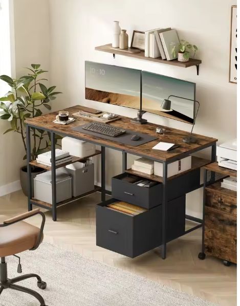 Bureau met Lades en Planken – 140 cm Werkblad & Industriële Stijl