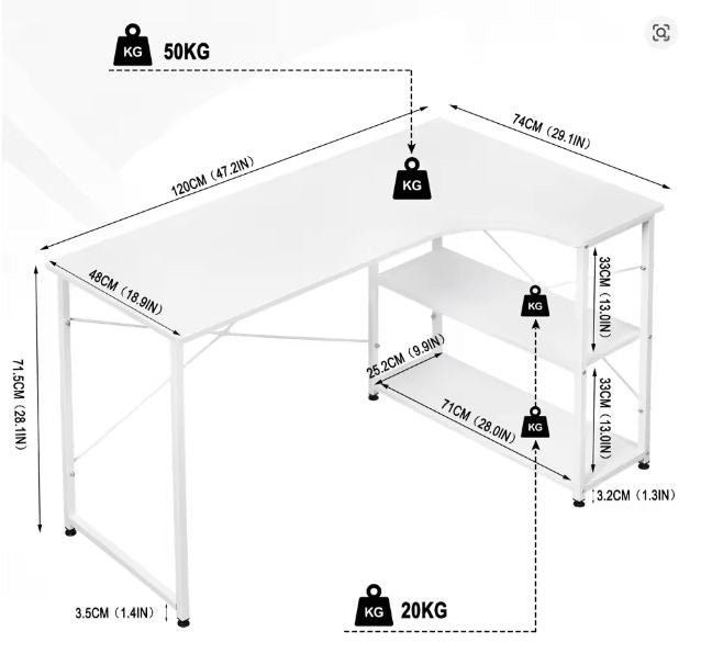 L-Vormig Hoekbureau met Planken – 120 cm Werkblad & Industrieel Design