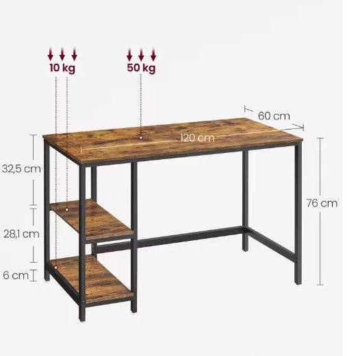 Industrieel Bureau met Planken – Ruim Werkblad & Stevig Frame
