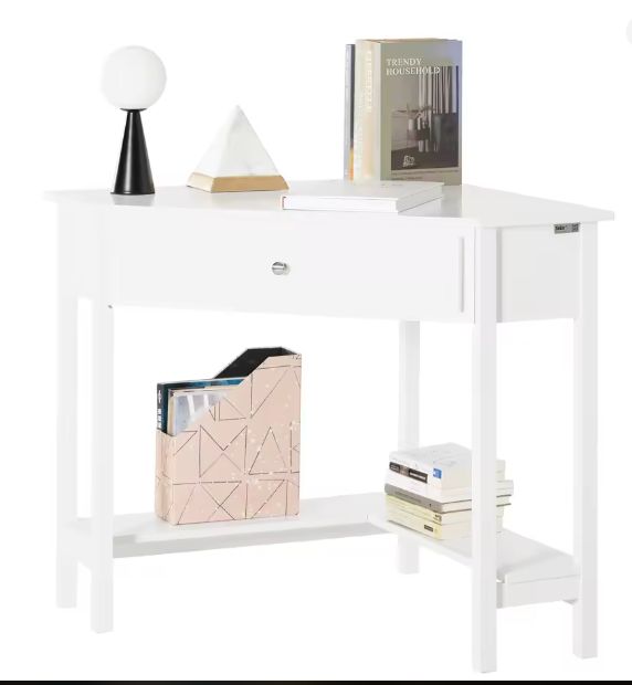 Compact Hoekbureau met Lade & Plank – 76×76 cm Werkblad