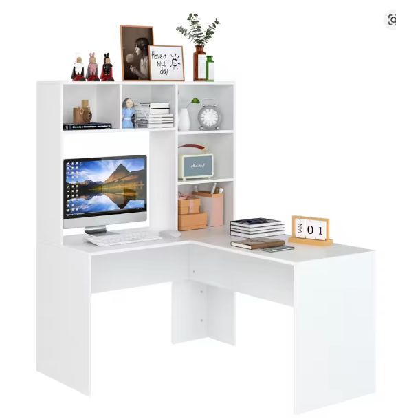 L-Vormig Hoekbureau met Planken – 124,7×107,8×152,5 cm, Ruim en Functioneel