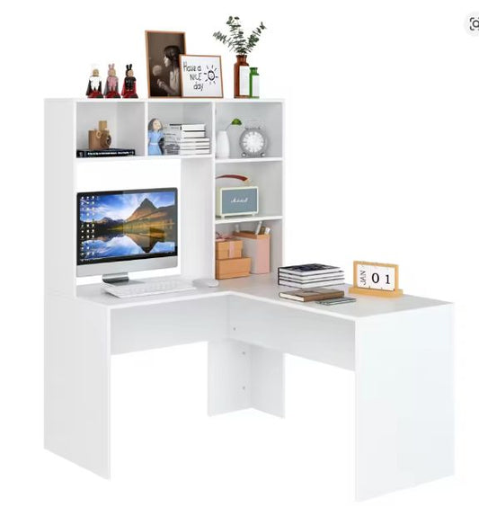 L-Vormig Hoekbureau met Planken – 124,7×107,8×152,5 cm, Ruim en Functioneel