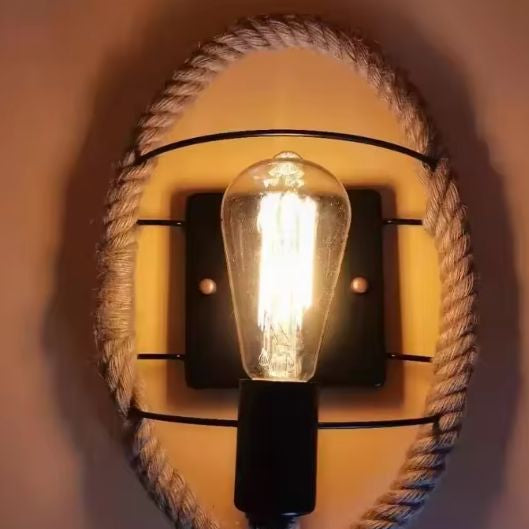 Retro Industriële Wandlamp – IJzer & Henneptouw, Decoratief en Sfeervo