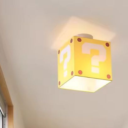 Gele Vraagteken Plafondlamp – Creatieve Kinderkamerlamp van Stof en IJzer