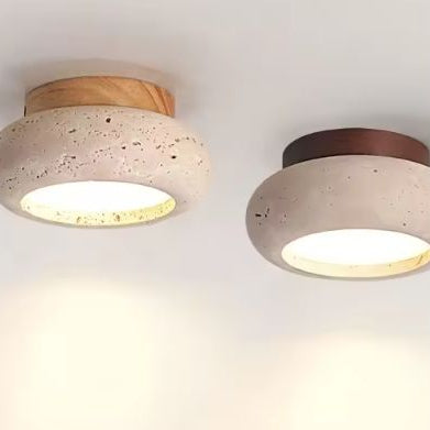 Nordic Houten Plafondlamp – Moderne LED Lamp met Travertijn Scherm