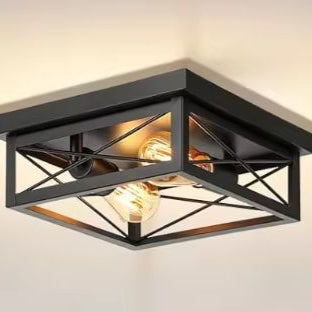 Retro Industriële Plafondlamp – Zwart IJzer, 2x E27 Fittingen