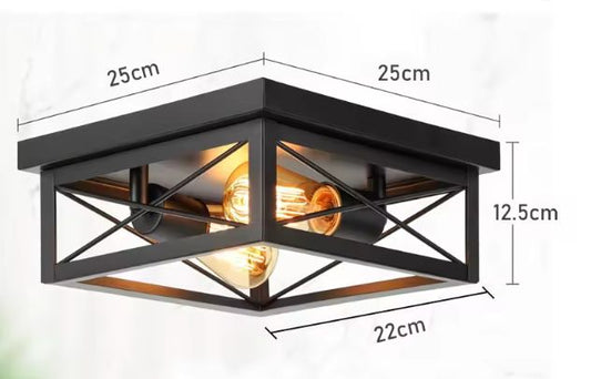 Retro Industriële Plafondlamp – Zwart IJzer, 2x E27 Fittingen